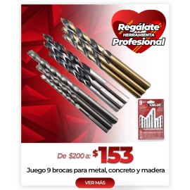 Jgo c/9 brocas para metal concreto y madera