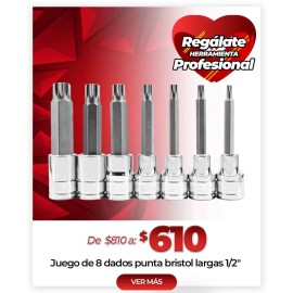 Jgo. de dados punta bristol largas 1/2" 8 pzas.